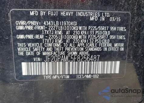 2015 Subaru Xv Crosstrek 2.0 Limited from USA, damaged, VIN JF2GPAMC5F8256487